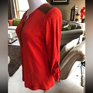 Ralph Lauren Burnt Orange both 3/4-Long-Sleeve Top Faux Brown Suede Accents Sz M
